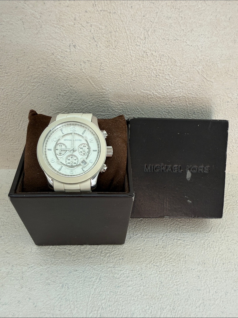 Michael Kors White Men’s Chronograph Stainless Accents Watch